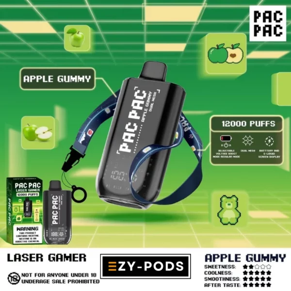 พอตใช้แล้วทิ้ง PACPAC Laser Gamer 12000 คำ กลิ่น Apple Gummy