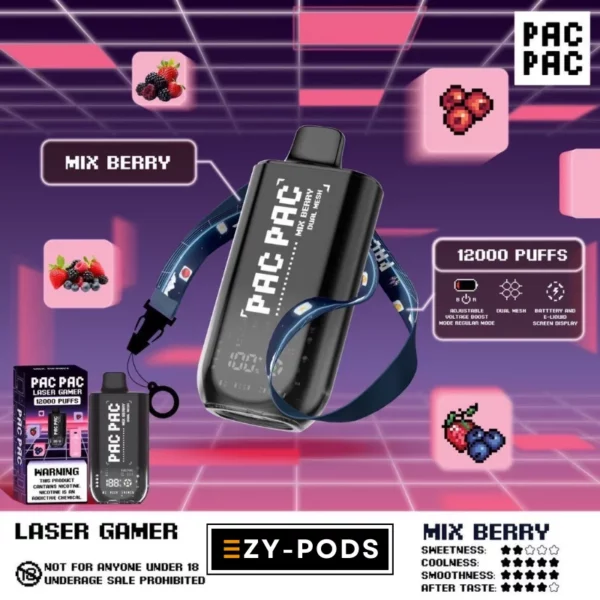 พอตใช้แล้วทิ้ง PACPAC Laser Gamer 12000 คำ กลิ่น Mix Berry
