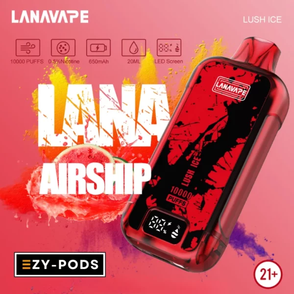 พอตใช้แล้วทิ้ง LANAVAPE AIRSHIP 10000 คำ กลิ่น Lush Ice