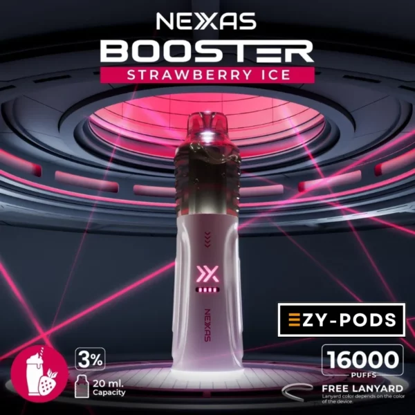 พอตใช้แล้วทิ้ง Nexas Booster 16000 คำ Nicotine 3% กลิ่น Strawberry Ice