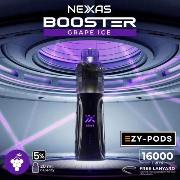 พอตใช้แล้วทิ้ง Nexas Booster 16000 คำ Nicotine 5% กลิ่น Grape Ice