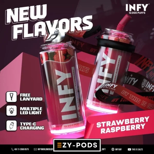 พอตใช้แล้วทิ้ง INFY 12000 คำ กลิ่น Strawberry Raspberry