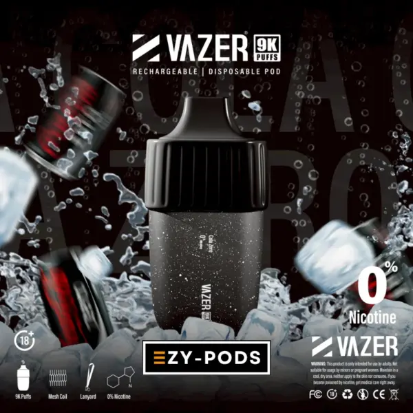 Vazer 9K พอตใช้แล้วทิ้งนิโคติน 0% กลิ่น Cola Zero